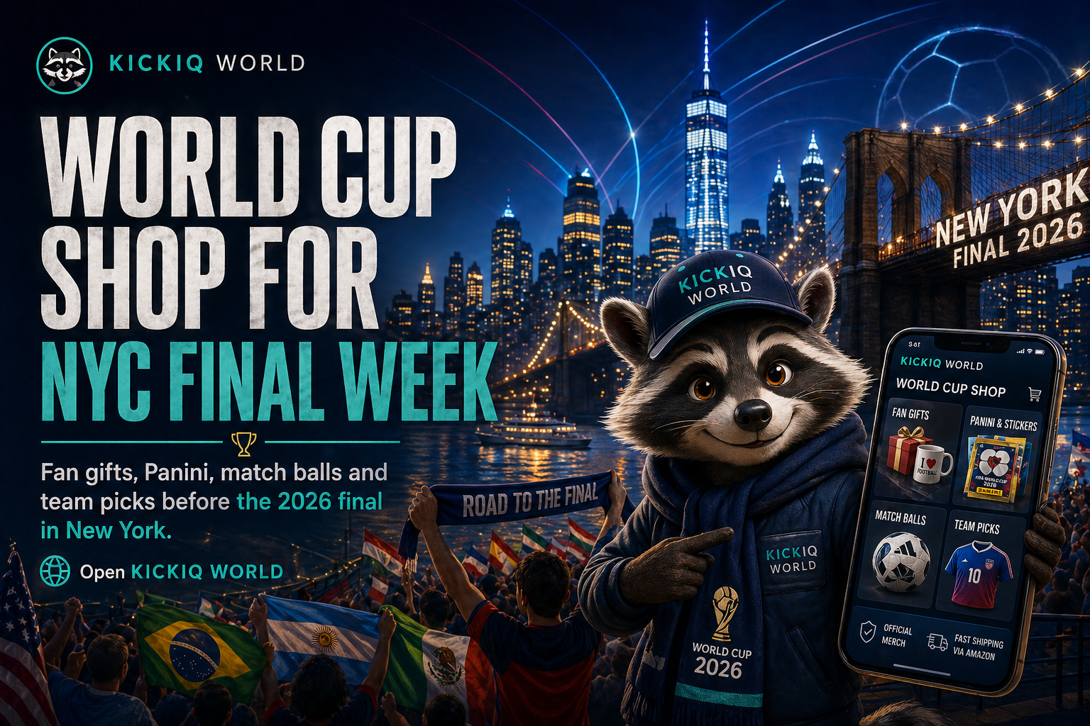 KICKIQ WORLD World Cup shop banner for NYC final week